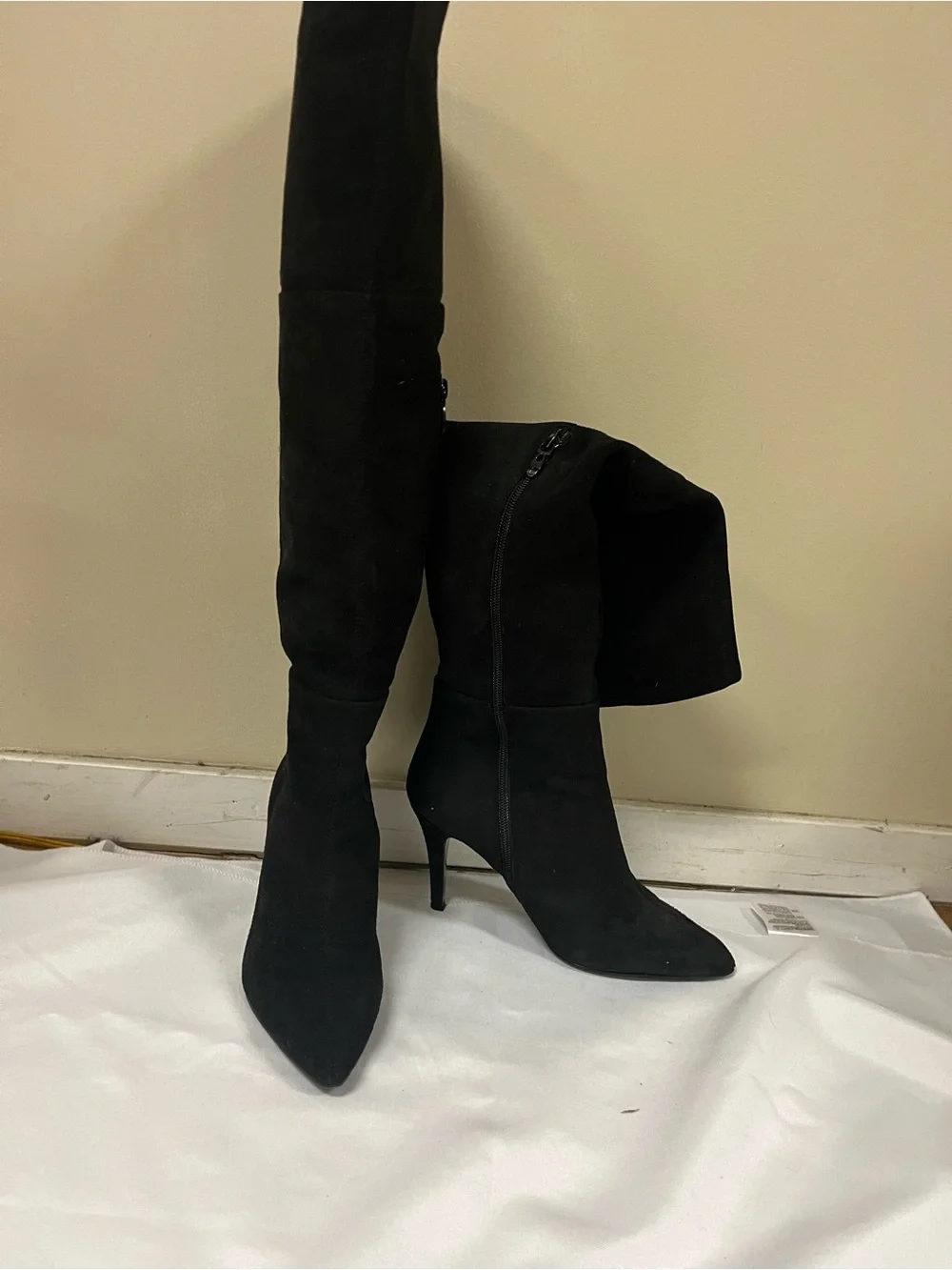Tahari Ali Black Suede Over-the-Knee Boots - Elegant Women's Knee High Boot